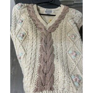 Vintage Women’s The Villager Hand Made Cable Knit Vest Med Ramie Cotton Blend